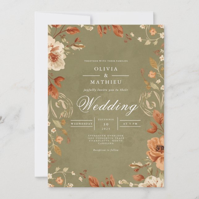 Earthy Blossom Floral Arch Wedding Invitation (Front)