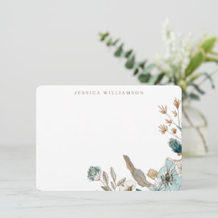 Earthy Blue Botanical Personalised Stationery Name Card