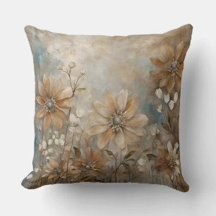 Earthy Blue Floral Decorative Cushion
