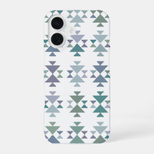 Earthy Blue Green Geometric Triangle Aztec Pattern iPhone 16 Case