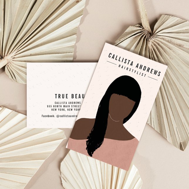 Earthy Bohemian Black Long Hair Girl Hairstylist Business Card (Creator Uploaded)