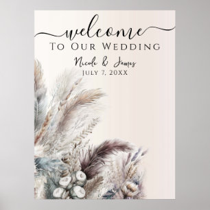 Earthy Bohemian Floral Feathers Wedding Poster