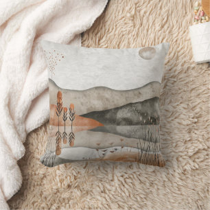 Earthy Bohemian Lake Terracotta Moon Landscape Cushion