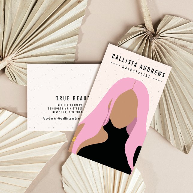 Earthy Bohemian Pink Hair Girl Hairstylist Salon Business Card (Creator Uploaded)