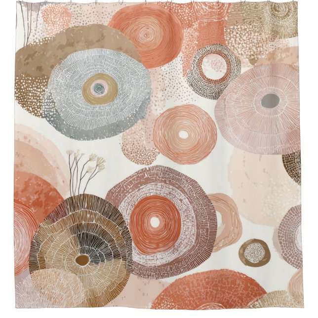 Earthy Boho Abstract Circles | Organic Design Shower Curtain (Front)