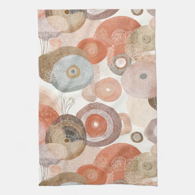 Earthy Boho Abstract Circles | Organic Design Tea Towel (Vertical)