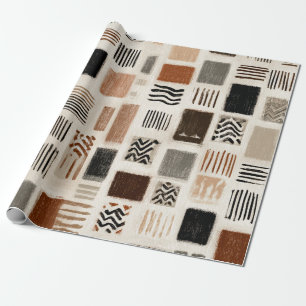 Earthy Boho Abstract Grid - Hand-Drawn Texture Wrapping Paper