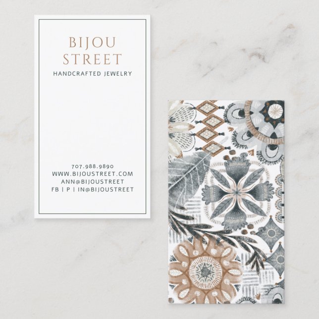 Earthy Boho Abstract Jewellery Designer Business Card (Front/Back)
