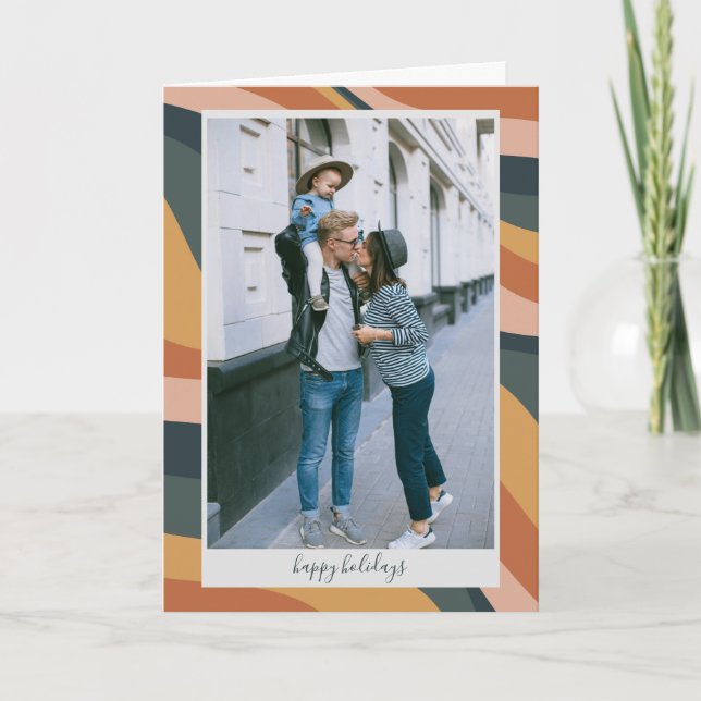Earthy Boho Abstract Wavy Lines Terracotta Photo Holiday Card (Front)