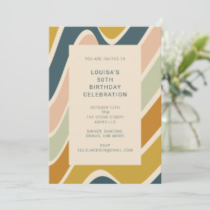 Earthy Boho Abstract Wavy Teal Birthday Party  Invitation