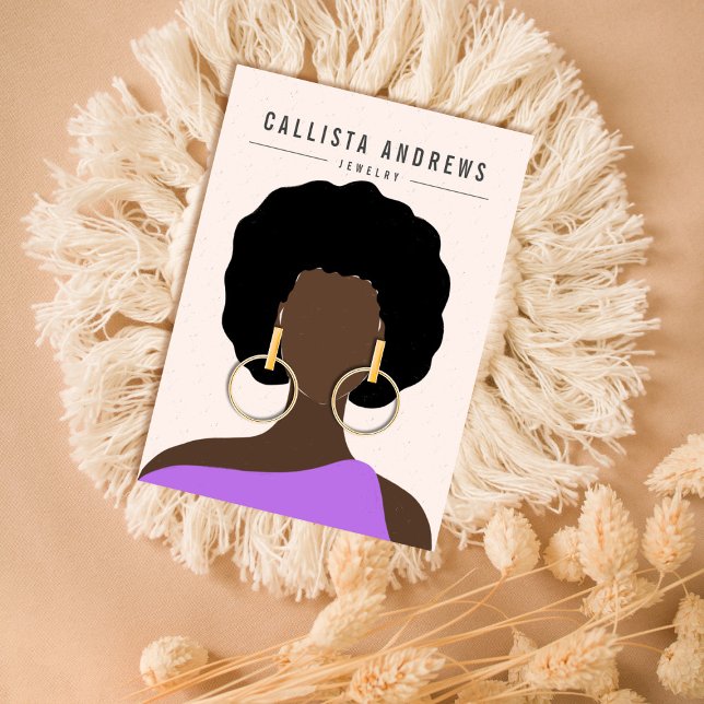 Earthy Boho Black Hair Girl Earring Display Card (Creator Uploaded)