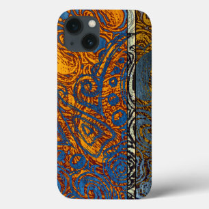 Earthy Boho Blue Orange Tribal Mehndi Design iPhone 13 Case
