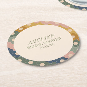 Earthy Boho Chic Vintage Custom Bridal Shower Round Paper Coaster