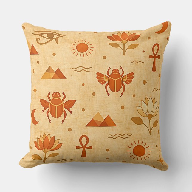 Earthy Boho Egyptian Pattern-Minimalist Pharaonic Cushion (Front)