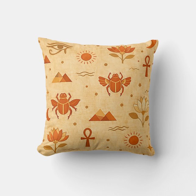Earthy Boho Egyptian Pattern-Minimalist Pharaonic Cushion (Front)