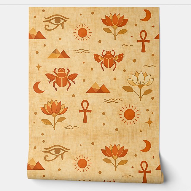 Earthy Boho Egyptian Pattern-Minimalist Pharaonic Wallpaper (Unrolling)