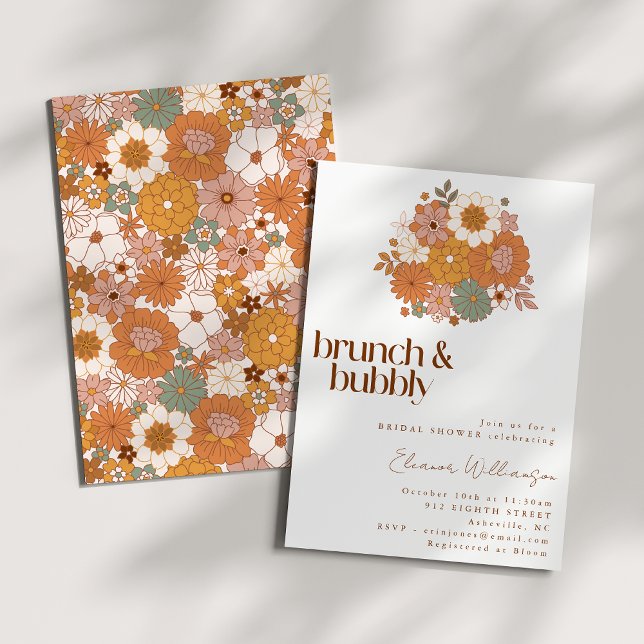 Earthy Boho Floral Brunch Bubbly Bridal Shower Invitation (Creator Uploaded)