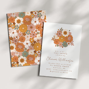 Earthy Boho Floral Terracotta Simple Baby Shower Invitation