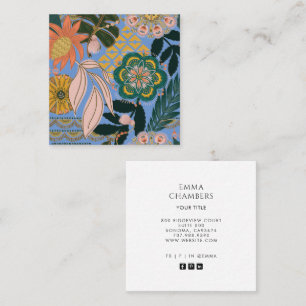 Earthy Boho Gold Blue Tropical Floral Business Square Business Card