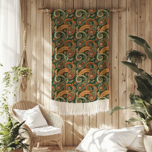 Earthy Boho Paisley Swirl Terracotta Dark Green Fleece Blanket (Earthy Boho Paisley Swirl Terracotta Dark Green Fleece Blanket)