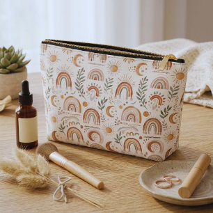 Earthy Boho Rainbow and Botanical Makeup Pouch