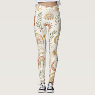Earthy Boho Rainbow and Botanical Yoga Legging