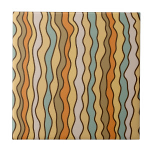 Earthy Boho Retro Wavy Stripe Tile
