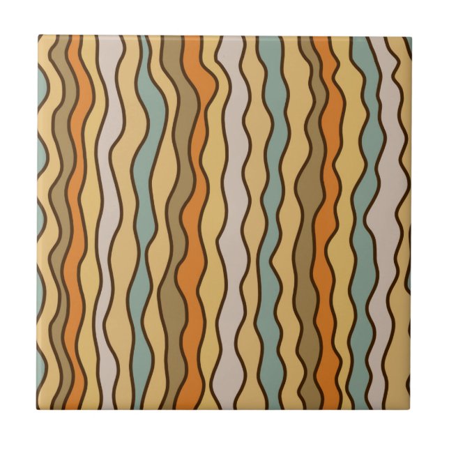 Earthy Boho Retro Wavy Stripe  Tile (Front)