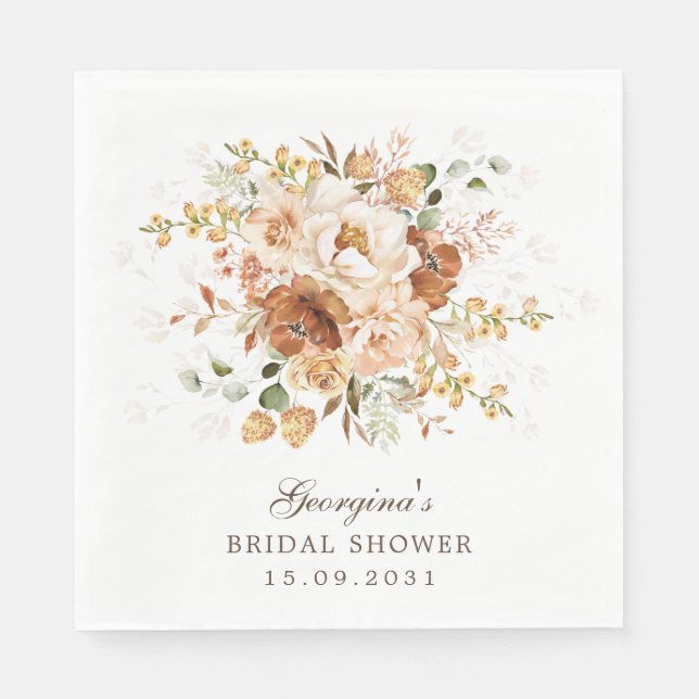 Earthy Boho Terracotta Burnt Orange Floral Garden Napkin (Front)