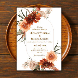 Earthy Boho Terracotta & Clay Fall Floral Wedding Invitation