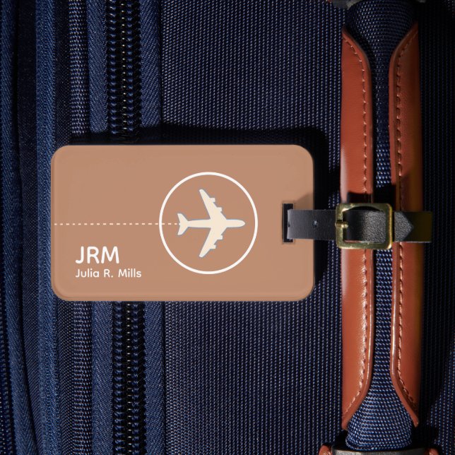 Earthy Boho Warm Terracotta Brown Luggage Tag (Front Insitu 4)