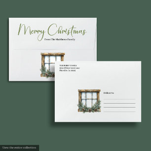 Earthy Boho Watercolor Pine Wreath Christmas Mail Envelope