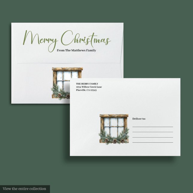 Earthy Boho Watercolor Pine Wreath Christmas Mail Envelope (Earthy Boho Watercolor Pine Wreath Christmas Envelope

)