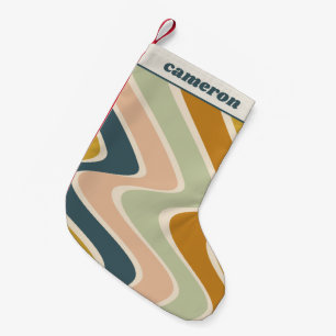 Earthy Boho Wavy Lines Retro Pastels Personalised  Small Christmas Stocking
