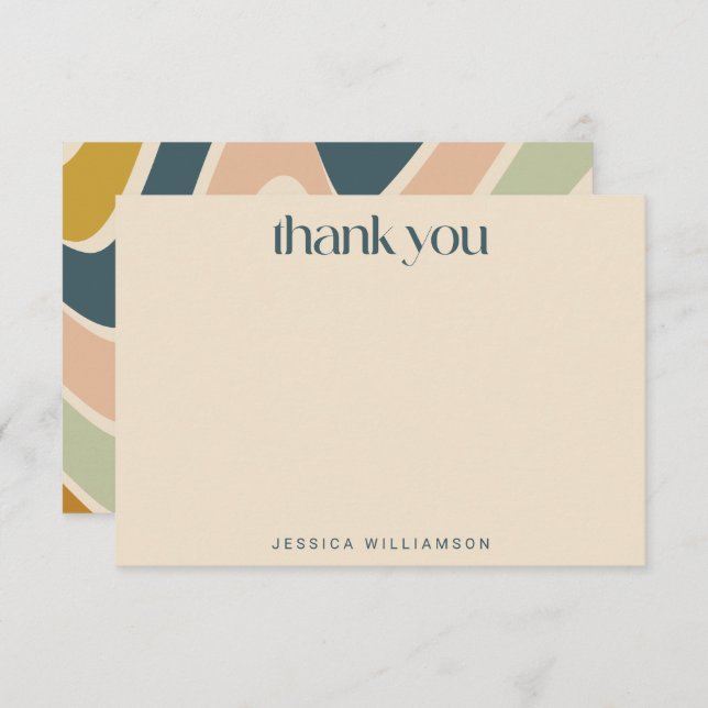 Earthy Boho Wavy Lines Teal Custom Bridal Shower Thank You Card (Front/Back)
