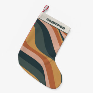 Earthy Boho Wavy Lines Terracotta Personalised Small Christmas Stocking