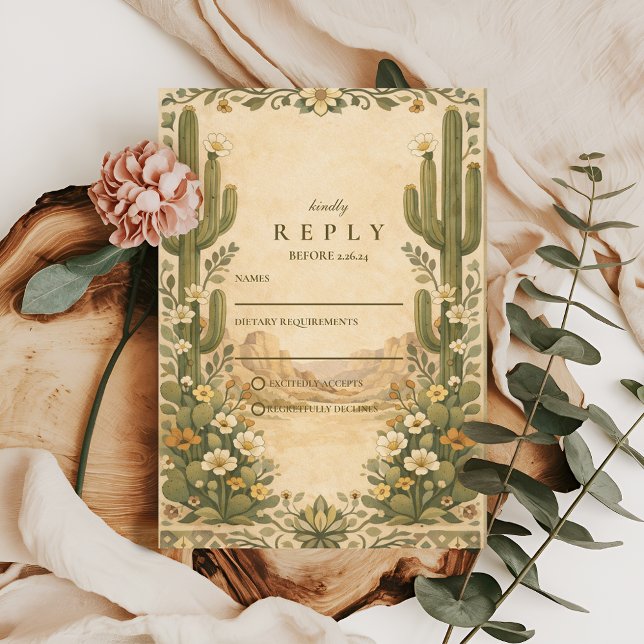 Earthy Botanical Desert Wedding RSVP Card (Creator Uploaded)