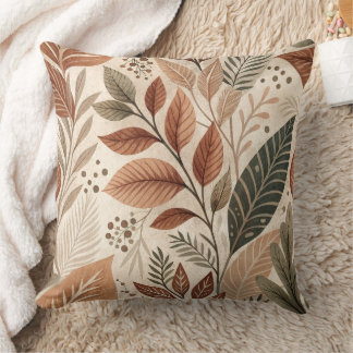 Earthy Botanical Leaf Throw Pillow