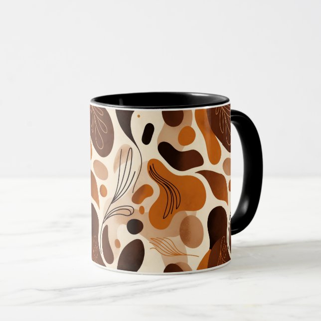 Earthy Botanical Mix Mug – Modern Abstract Design (Front Right)
