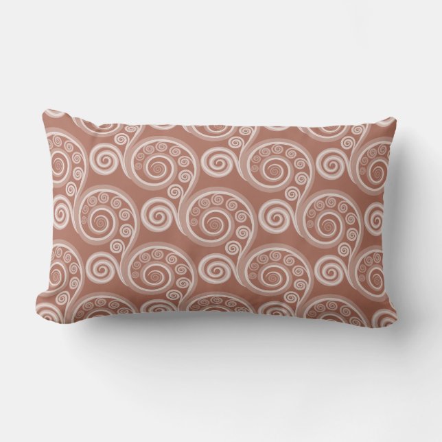 Earthy BronzeBrown Fern Frond Swirls Lumbar Pillow (Front)