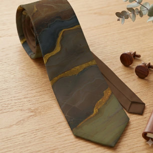 Earthy Brown and Gold Abstract Marble Tie