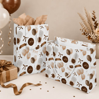 Earthy Brown Balloon & Bento Cake Birthday Medium Gift Bag
