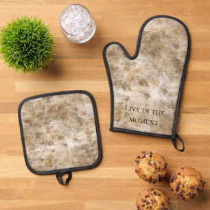 Earthy Brown Cream Sand Oven Mitt & Pot Holder Set