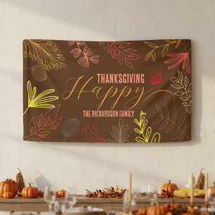 Earthy Brown Fall Foliage Thanksgiving Party Banner