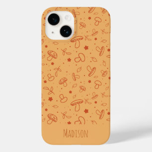 Earthy Brown Fall Mushroom Pattern Case-Mate iPhone 14 Case
