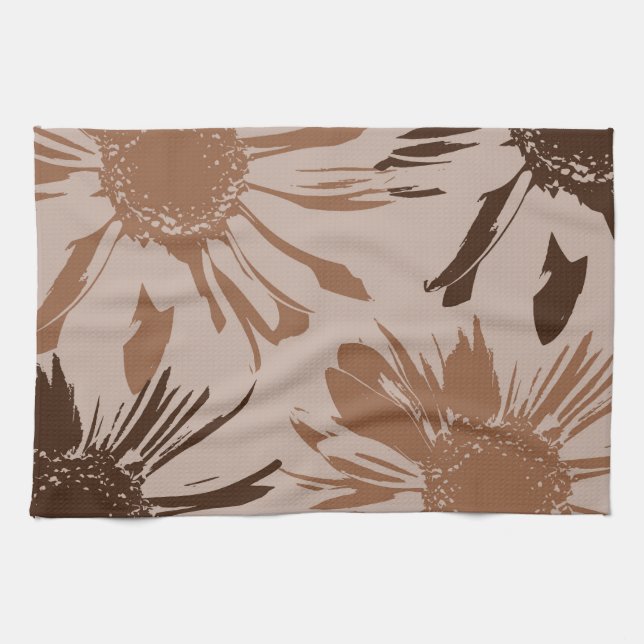Earthy Brown Gerbera Flowers Tea Towel (Horizontal)
