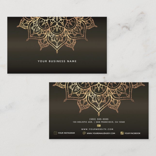 Earthy Brown & Gold Mandala Holistic Spa Business Card (Front/Back)