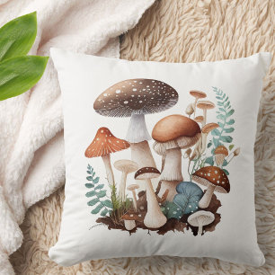 Earthy Brown Green Woodland Mushroom Cute Rustic Cushion