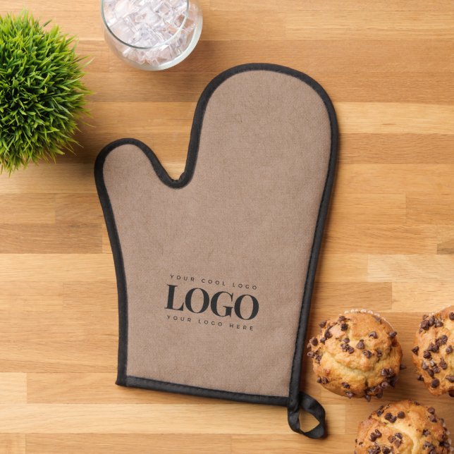 Earthy Brown Kraft &Custom Business Rectangle Logo Oven Mitt (Top down)
