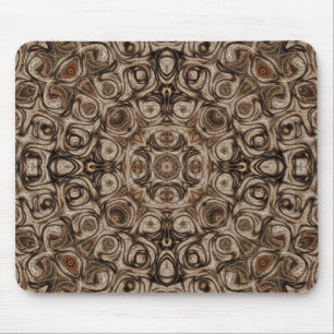 Earthy Brown Swirl Mandala with Woodgrain Effect Mouse Pad